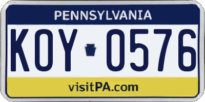 PA license plate KOY0576