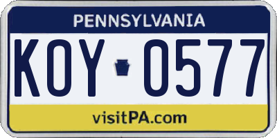 PA license plate KOY0577