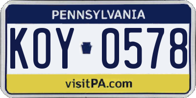 PA license plate KOY0578