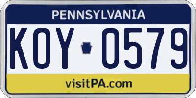PA license plate KOY0579