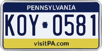 PA license plate KOY0581