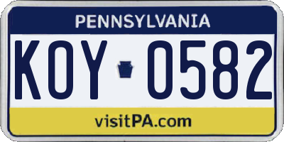 PA license plate KOY0582