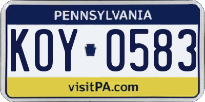 PA license plate KOY0583