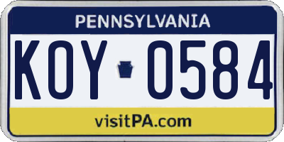 PA license plate KOY0584