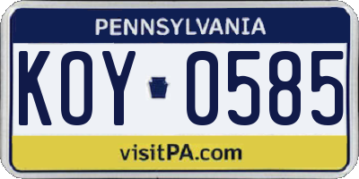 PA license plate KOY0585