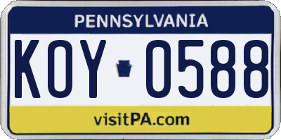 PA license plate KOY0588