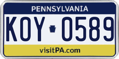 PA license plate KOY0589