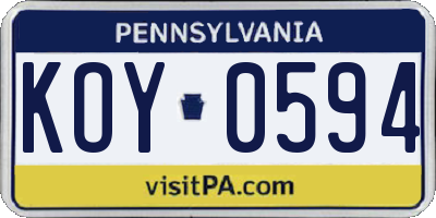 PA license plate KOY0594