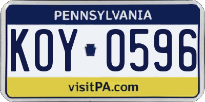PA license plate KOY0596