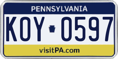 PA license plate KOY0597