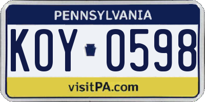 PA license plate KOY0598