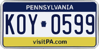 PA license plate KOY0599