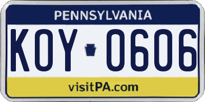 PA license plate KOY0606