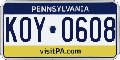 PA license plate KOY0608