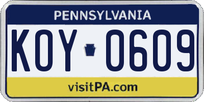 PA license plate KOY0609