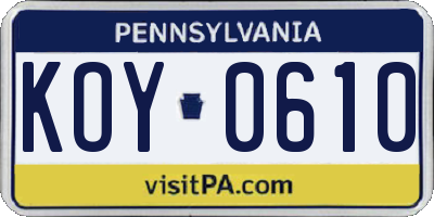 PA license plate KOY0610