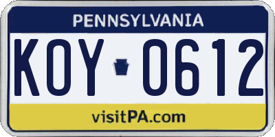 PA license plate KOY0612