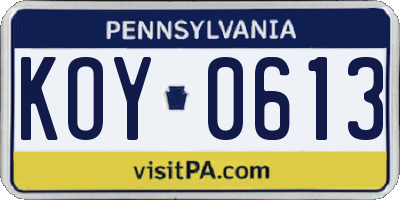 PA license plate KOY0613