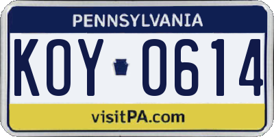 PA license plate KOY0614