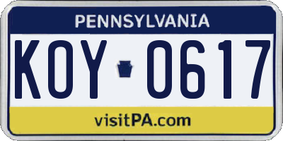 PA license plate KOY0617