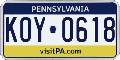 PA license plate KOY0618