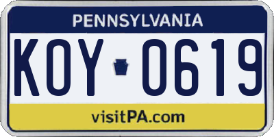 PA license plate KOY0619