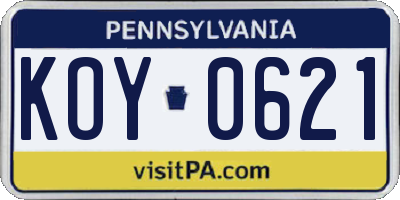 PA license plate KOY0621