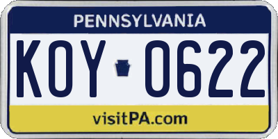 PA license plate KOY0622