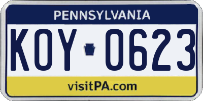 PA license plate KOY0623