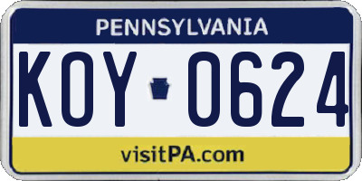 PA license plate KOY0624