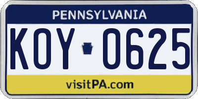 PA license plate KOY0625