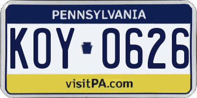 PA license plate KOY0626