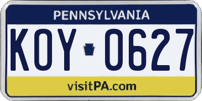 PA license plate KOY0627