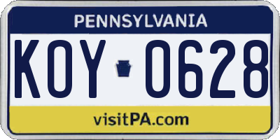 PA license plate KOY0628