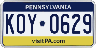 PA license plate KOY0629