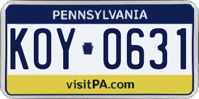 PA license plate KOY0631