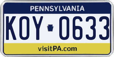PA license plate KOY0633