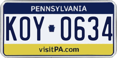 PA license plate KOY0634