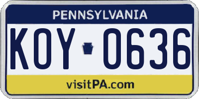 PA license plate KOY0636