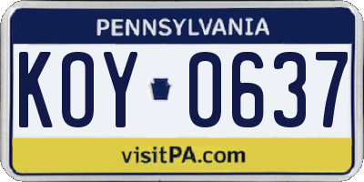 PA license plate KOY0637