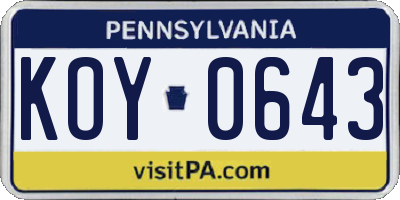 PA license plate KOY0643