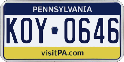 PA license plate KOY0646