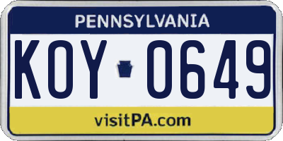 PA license plate KOY0649
