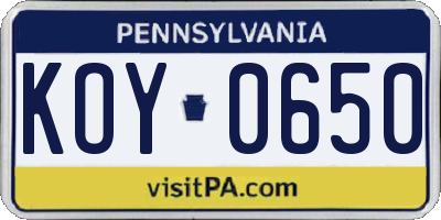 PA license plate KOY0650