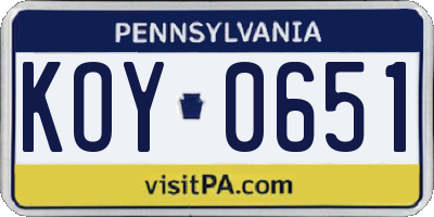 PA license plate KOY0651