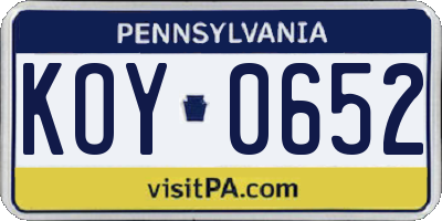 PA license plate KOY0652