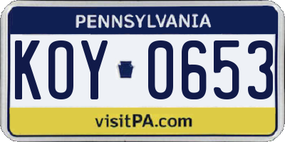 PA license plate KOY0653