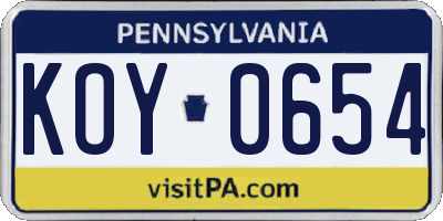 PA license plate KOY0654