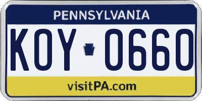 PA license plate KOY0660