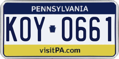 PA license plate KOY0661